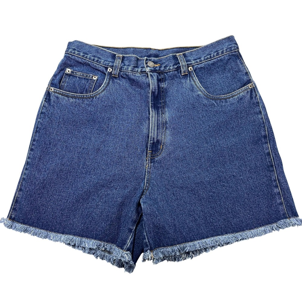 Bill‎ Blass Shorts Womens 12 Blue Denim Cutoff Frayed Hem Relaxed 4.5" Inseam